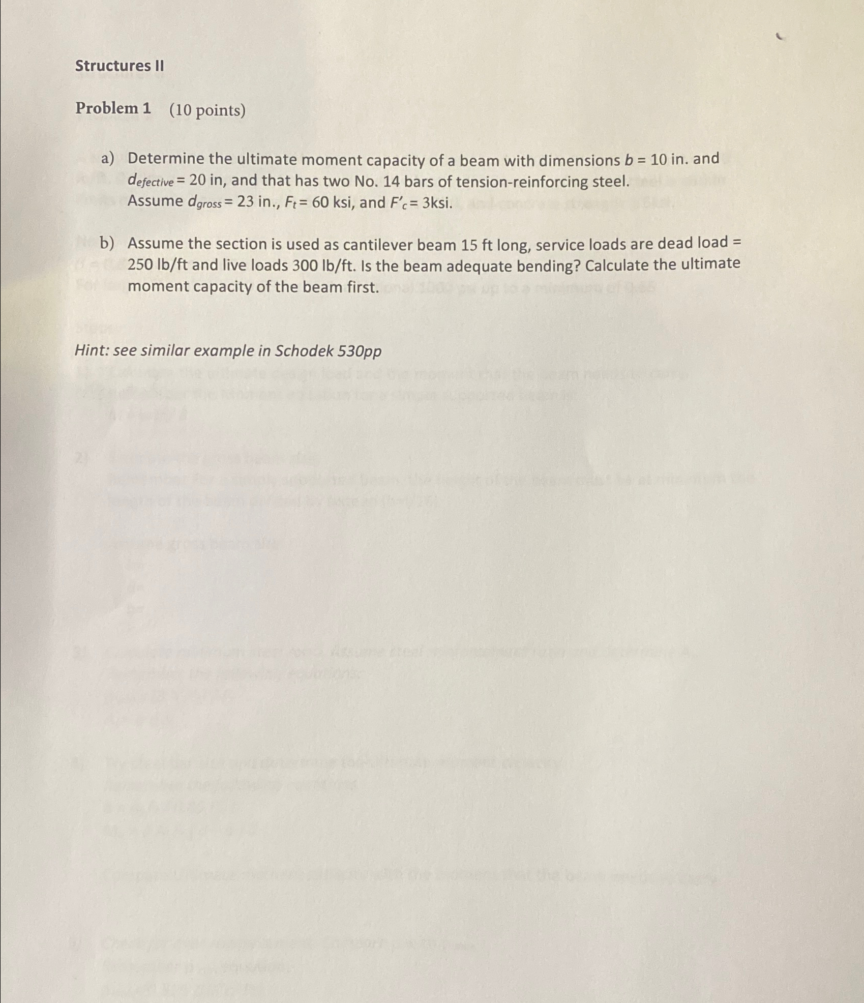 Structures II Problem 1 ( 1 0 points ) a )