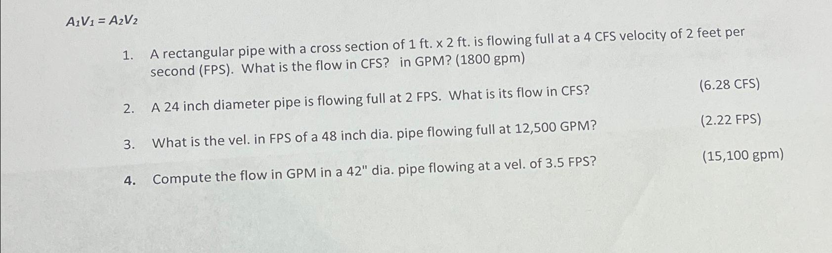 A 1 V 1 = A 2 V 2 A rectangular pipe with a cross