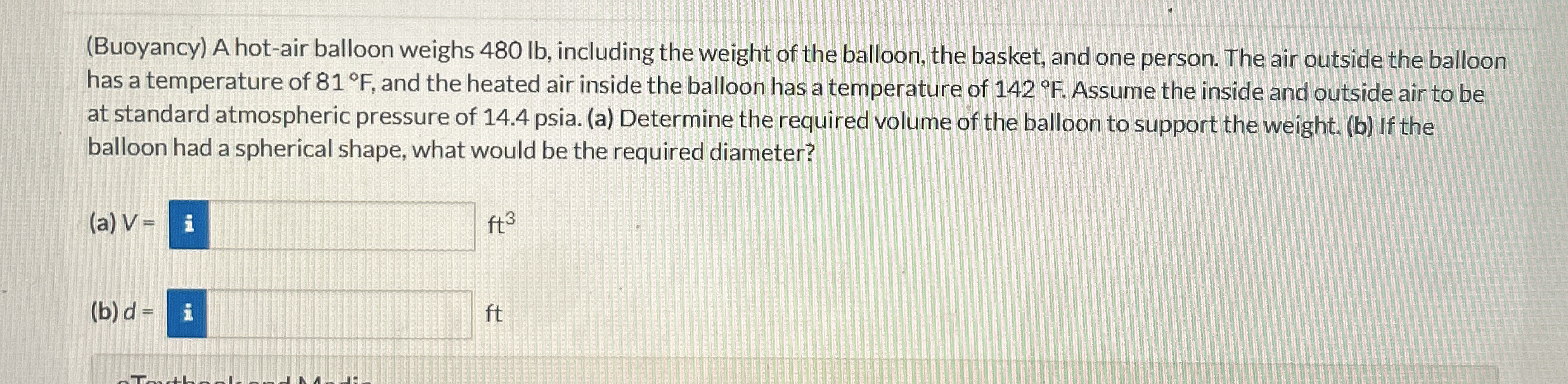 ( Buoyancy ) A hot - air balloon weighs 4 8 0 lb