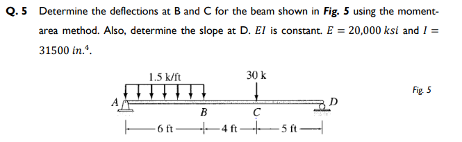 Determine the deflections at B and C for the beam