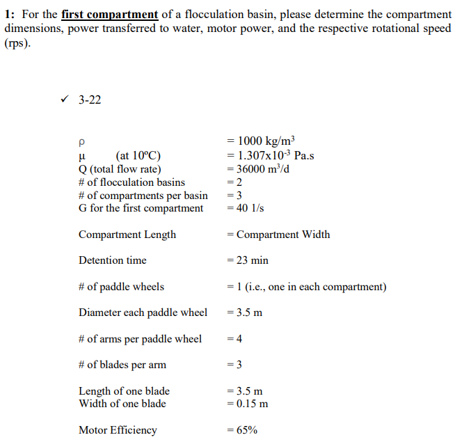 1 : For the first compartment of a flocculation