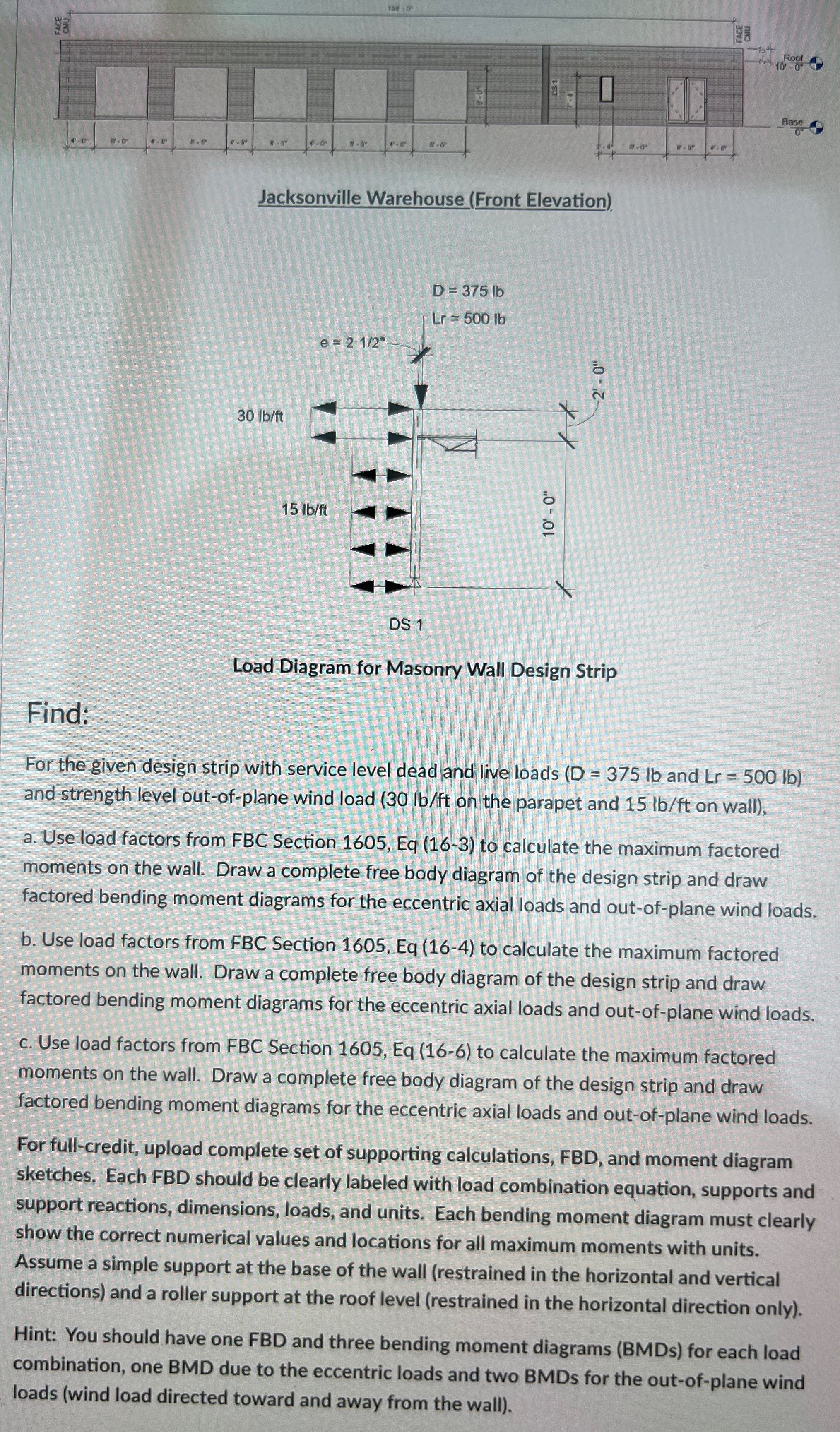 Load Diagram for Masonry Wall Design Strip Find: