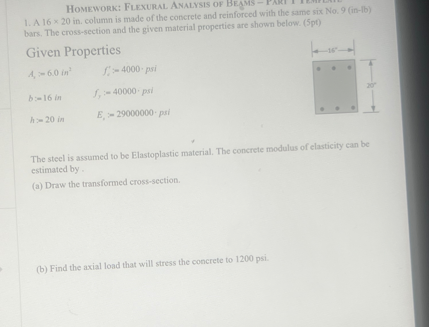 HoMEWORK: FlEXURAL ANALYSIS OF BEAMS - PARI I A 1
