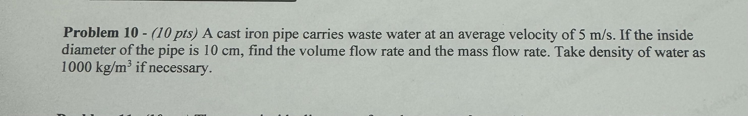 Problem 1 0 - ( 1 0 pts ) A cast iron pipe