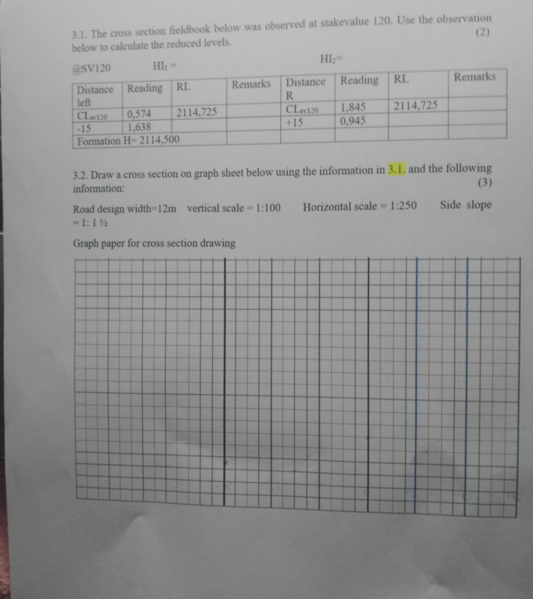 3 . 1 . The cross section fieldbook below was