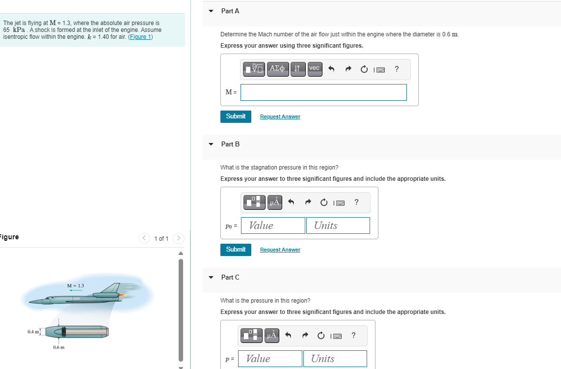 The jet is flying at \ ( \ mathrm { M } = 1 . 3 \