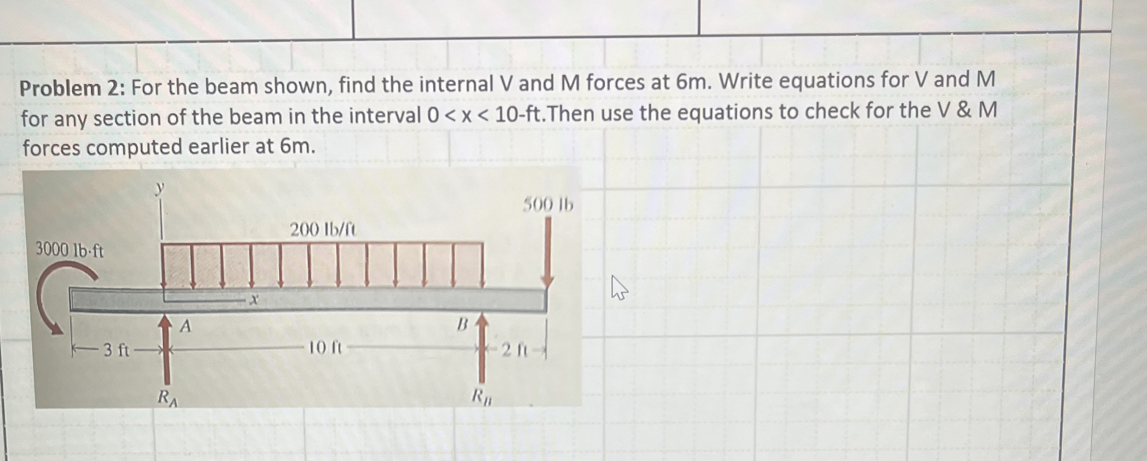 Problem 2 : For the beam shown, find the internal