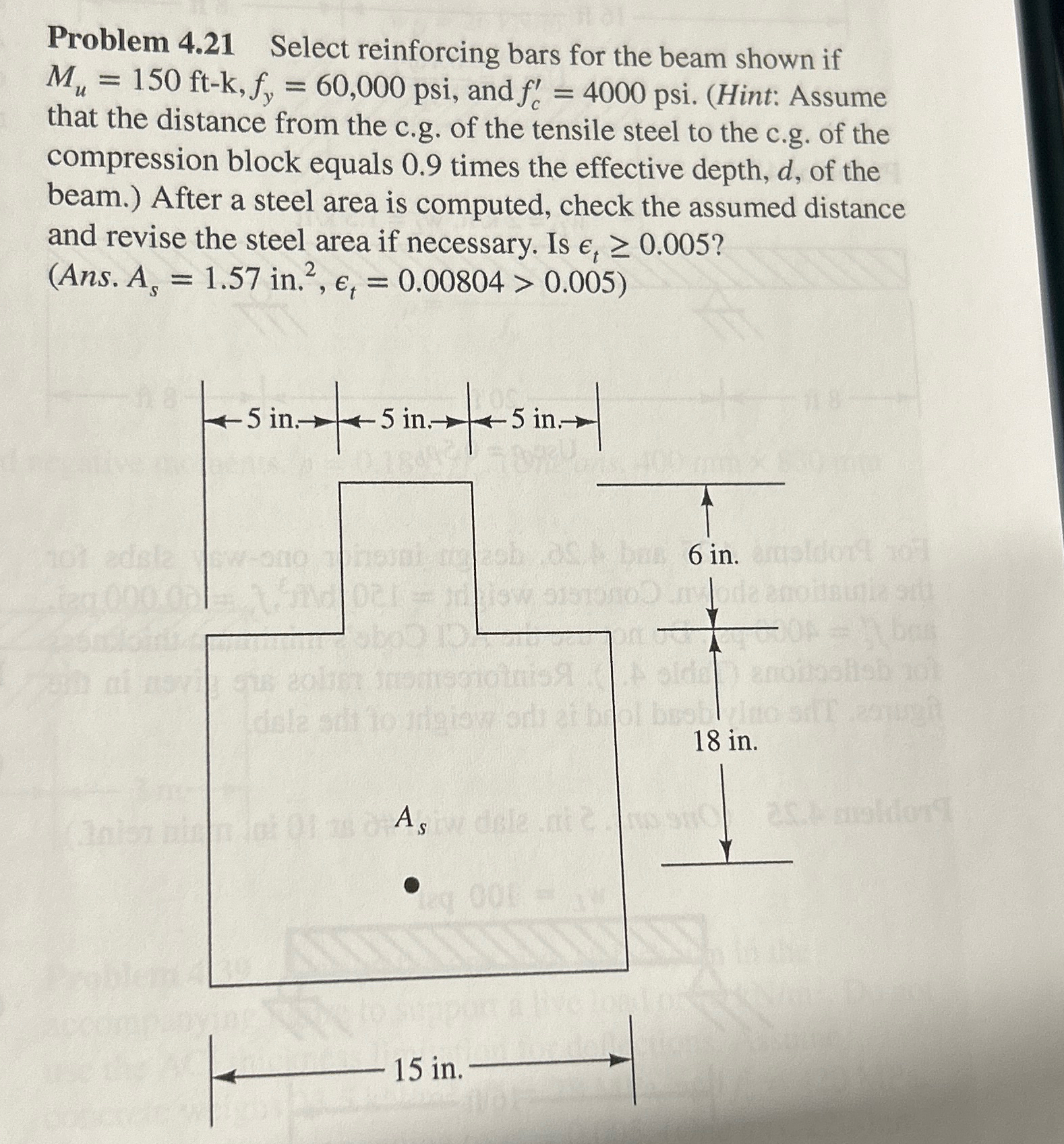 Problem 4 . 2 1 Select reinforcing bars for the