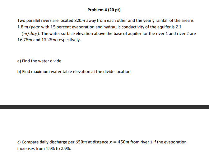 Problem 4 ( 2 0 pt ) Two parallel rivers are