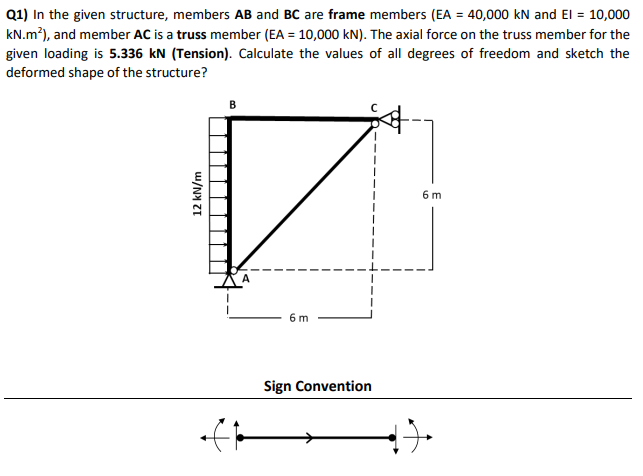 Q 1 ) In the given structure, members A B and B C
