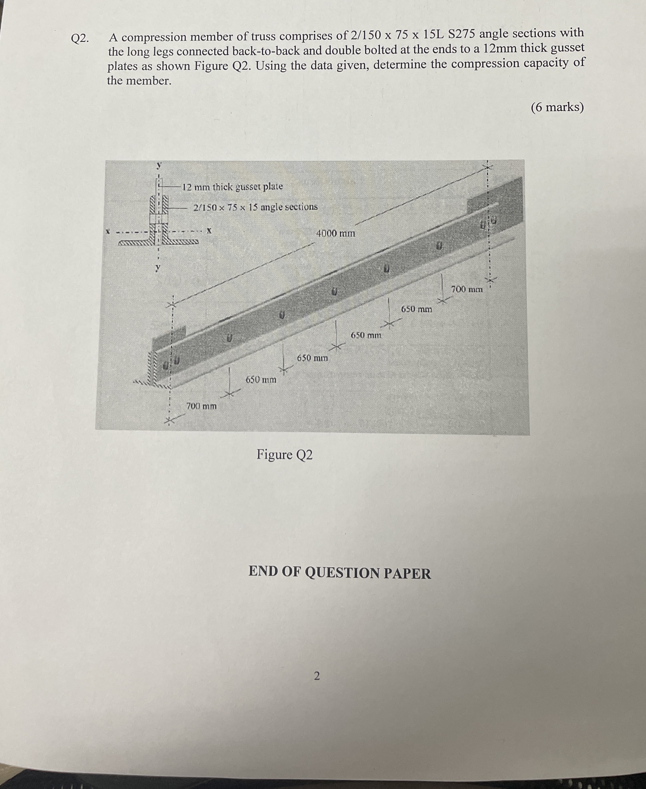 Q 2 . A compression member of truss comprises of