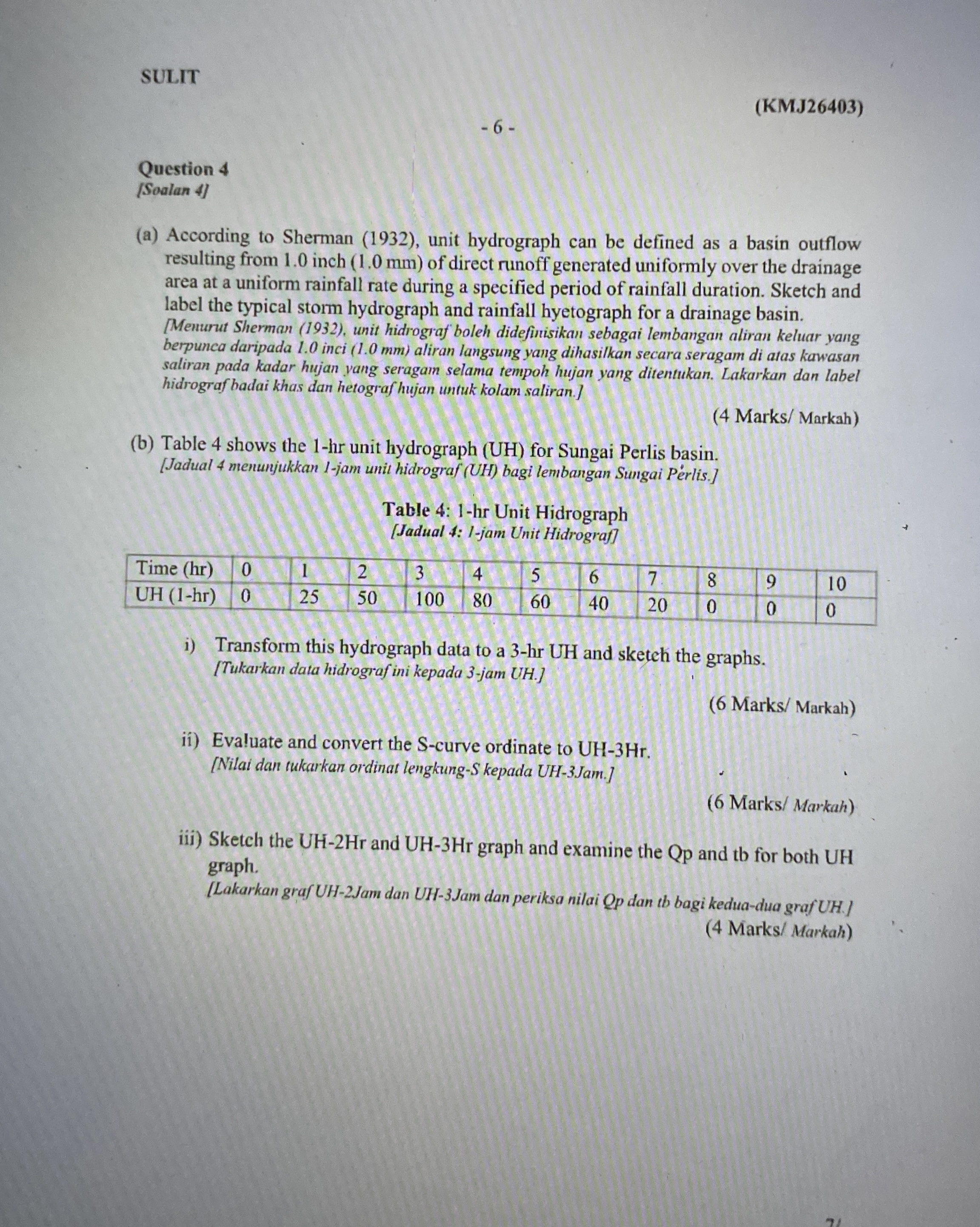 CALCULATION BASED ON SUBJECT HYDROLOGY AND WATER