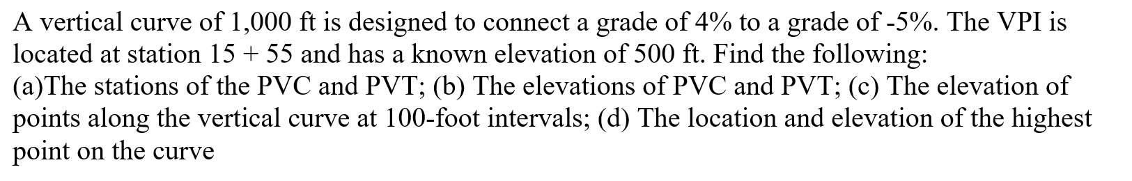 A vertical curve of 1 , 0 0 0 f t is designed to
