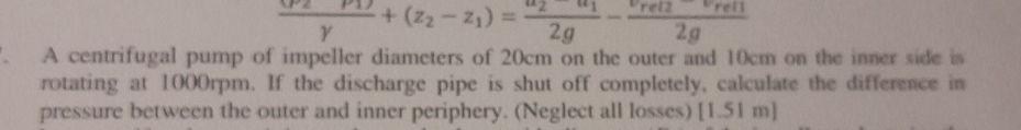 A centrifugal pump of impeller diameters of 2 0 c