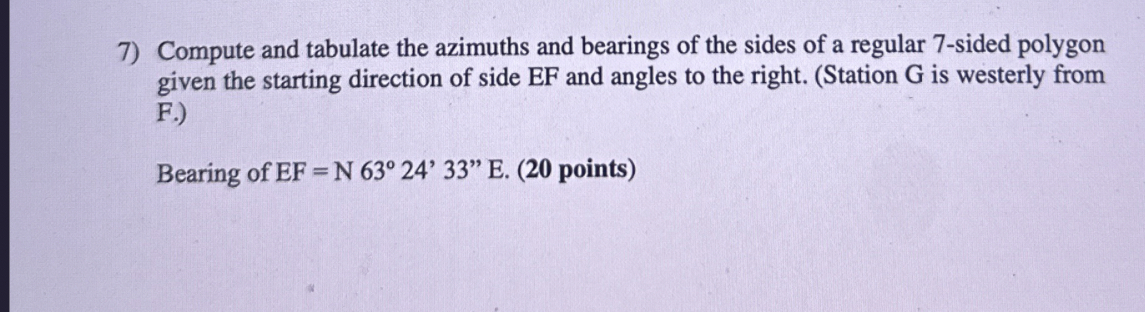 Compute and tabulate the azimuths and bearings of