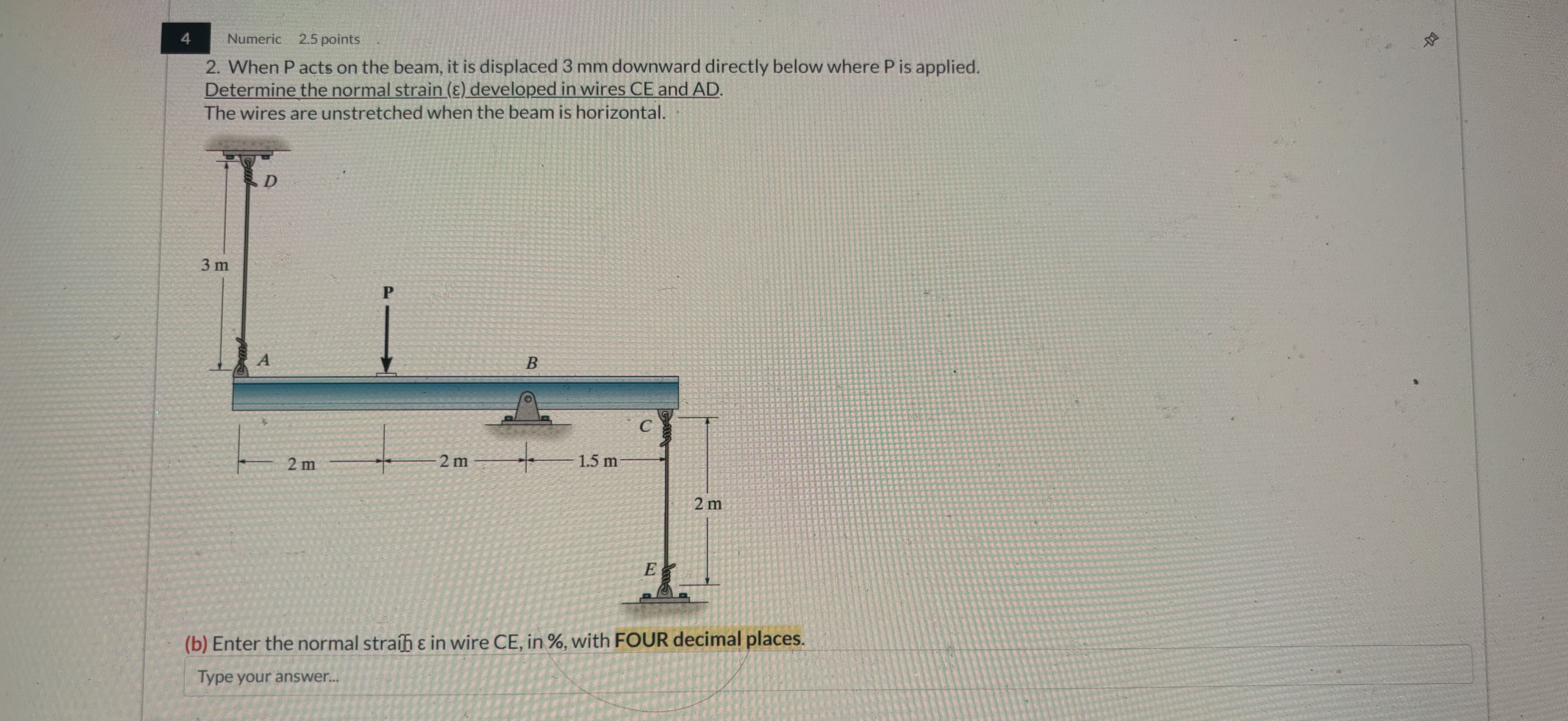 when P acts on the beam it is displaced 3 mm