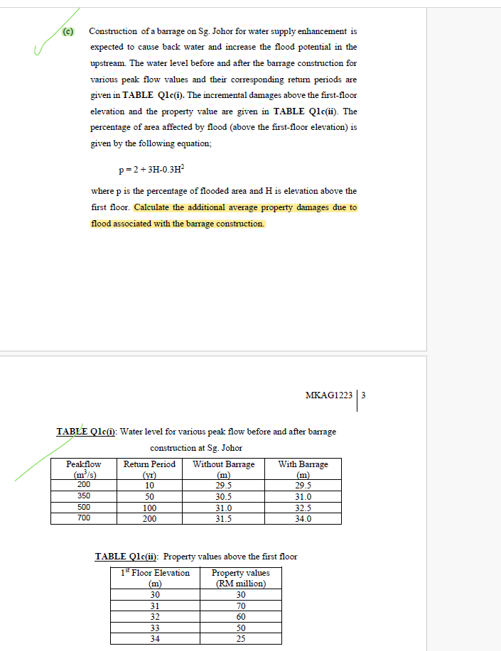 ( c ) Construction of a barrage on S g . Johor