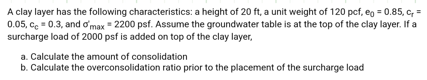 A clay layer has the following characteristics: a