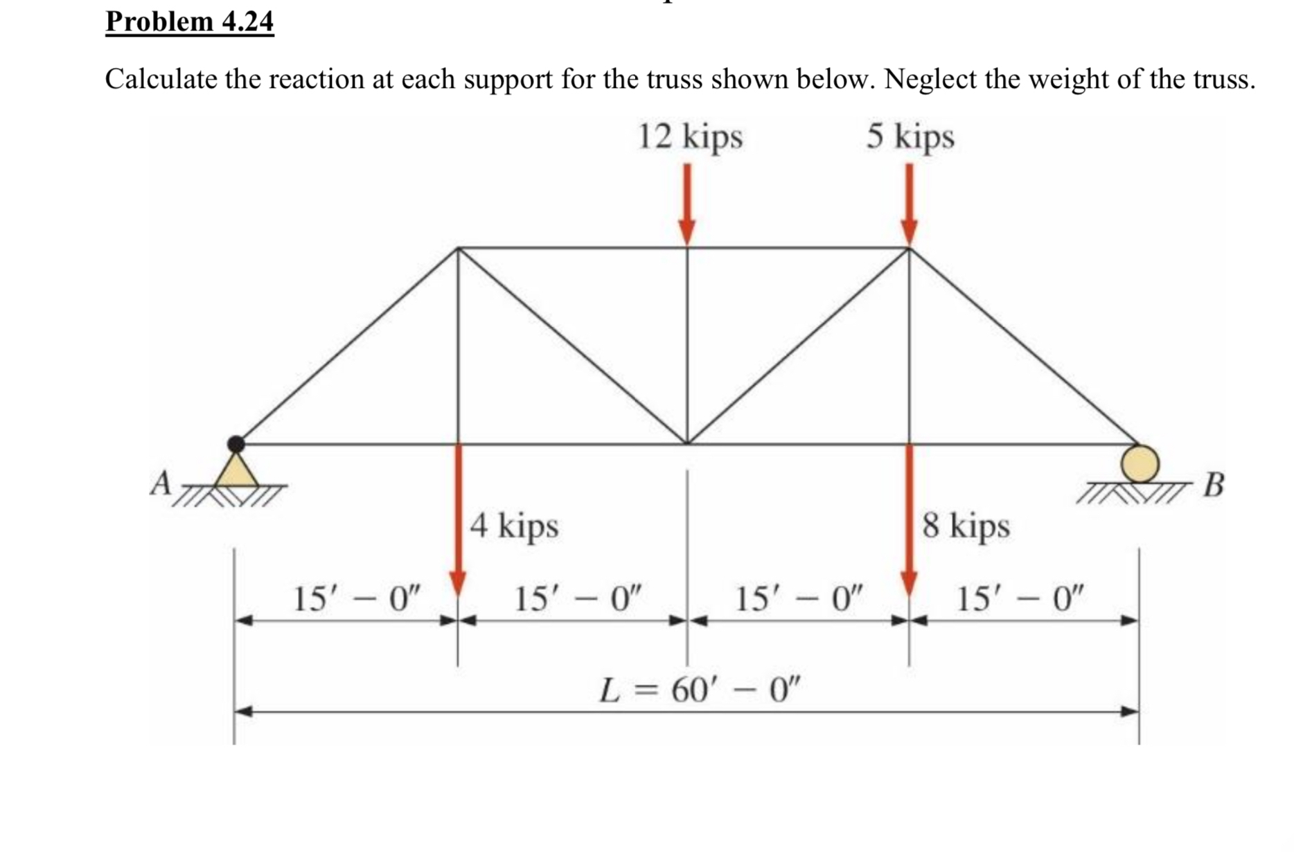 Problem 4 . 2 4 Calculate the reaction at each
