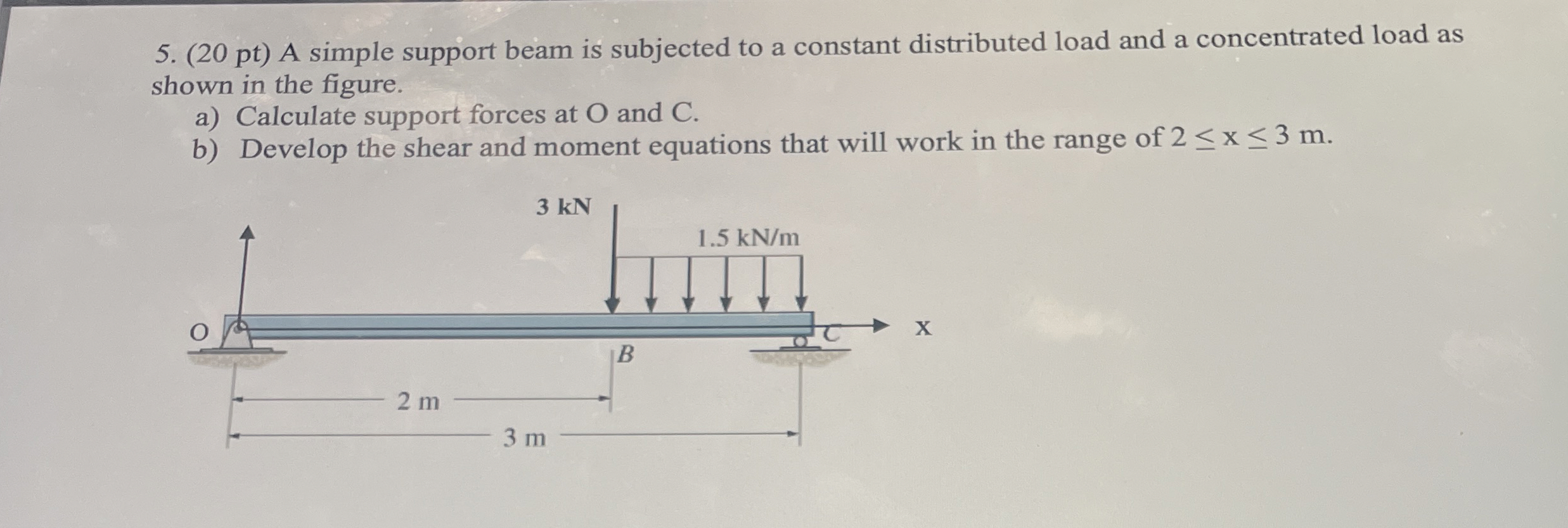 ( 2 0 pt ) A simple support beam is subjected to