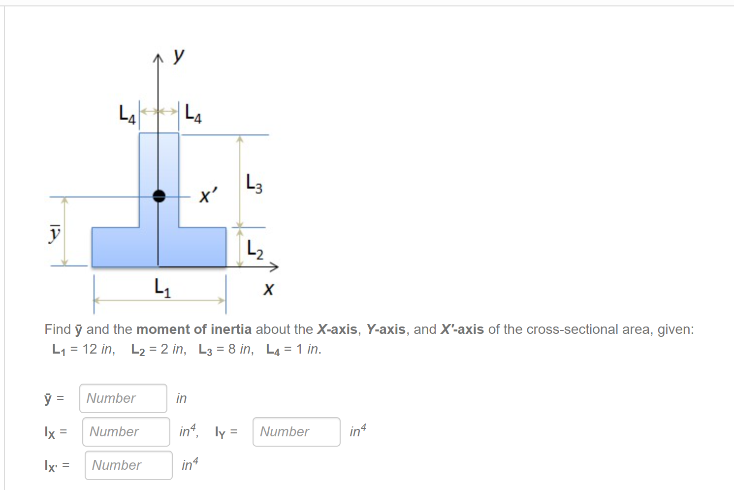 Find ? b a r ( y ) and the moment of inertia