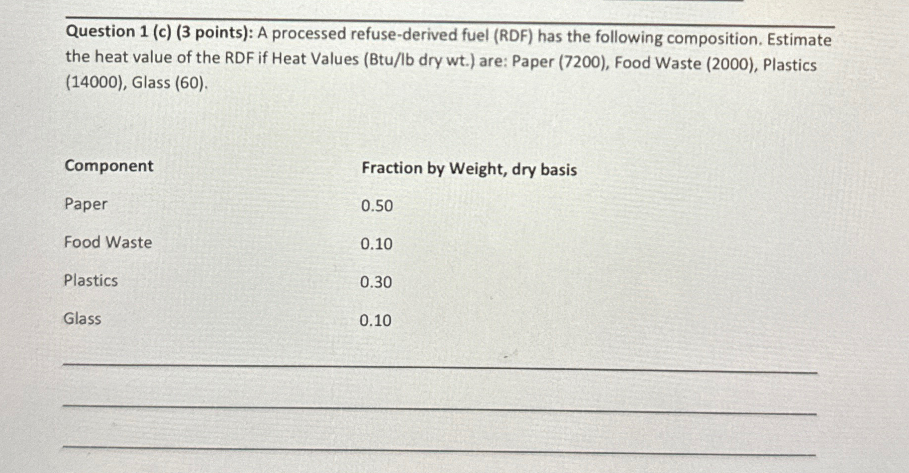 Question 1 ( c ) ( 3 points ) : A processed