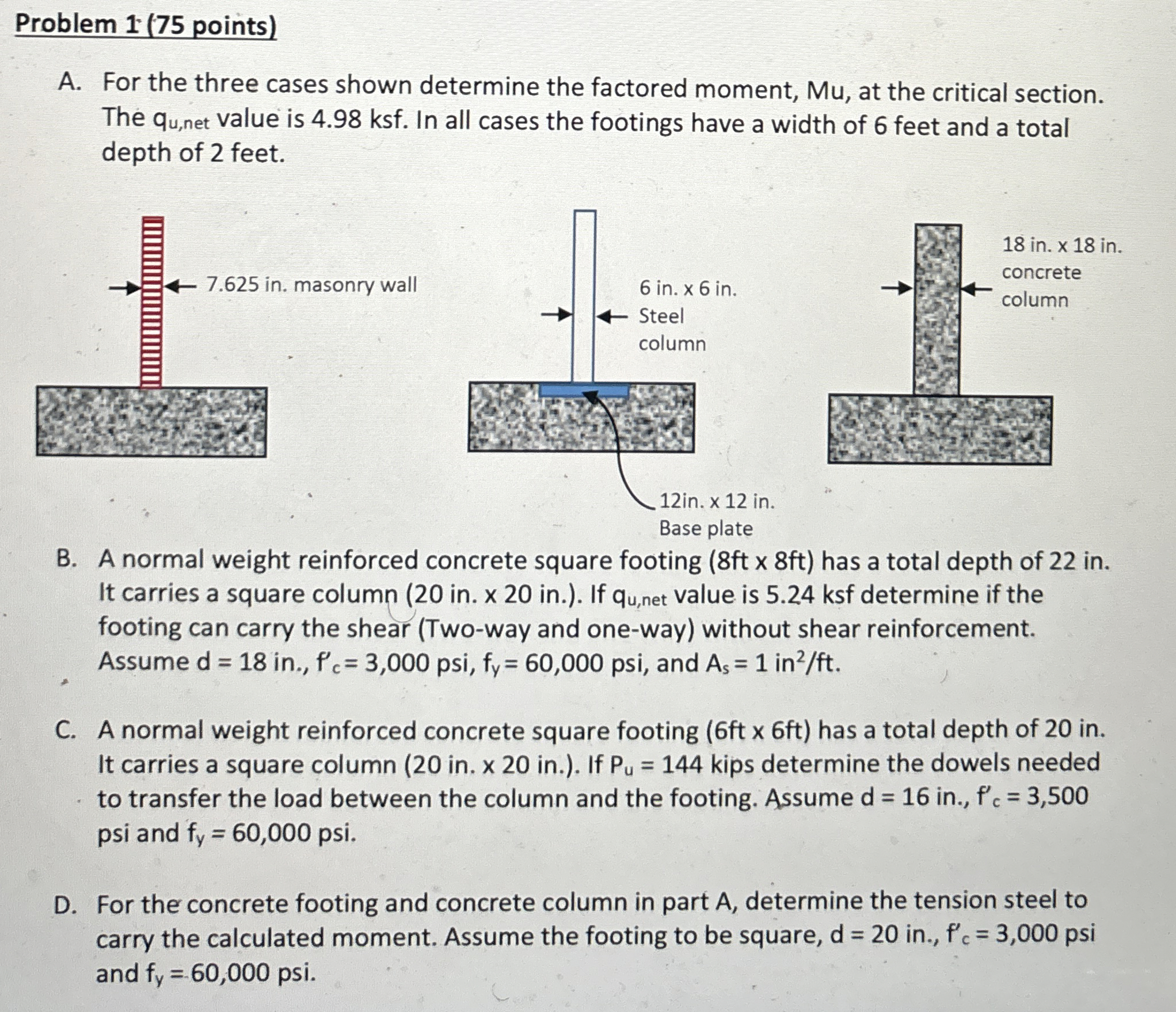 Problem 1 ( 7 5 points ) A . For the three cases