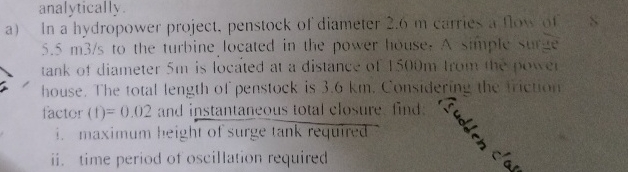 analytically. a ) In a hydropower project,