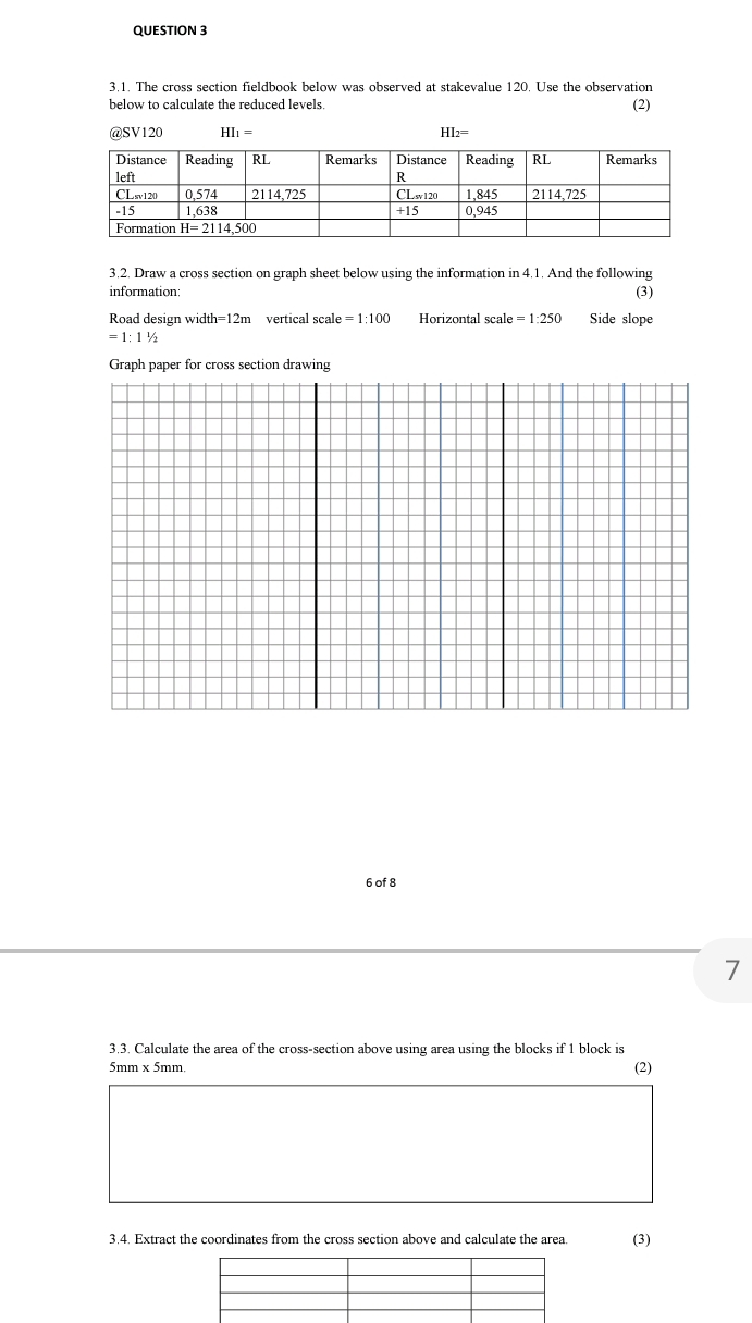 QUESTION 3 3 . 1 . The cross section fieldbook