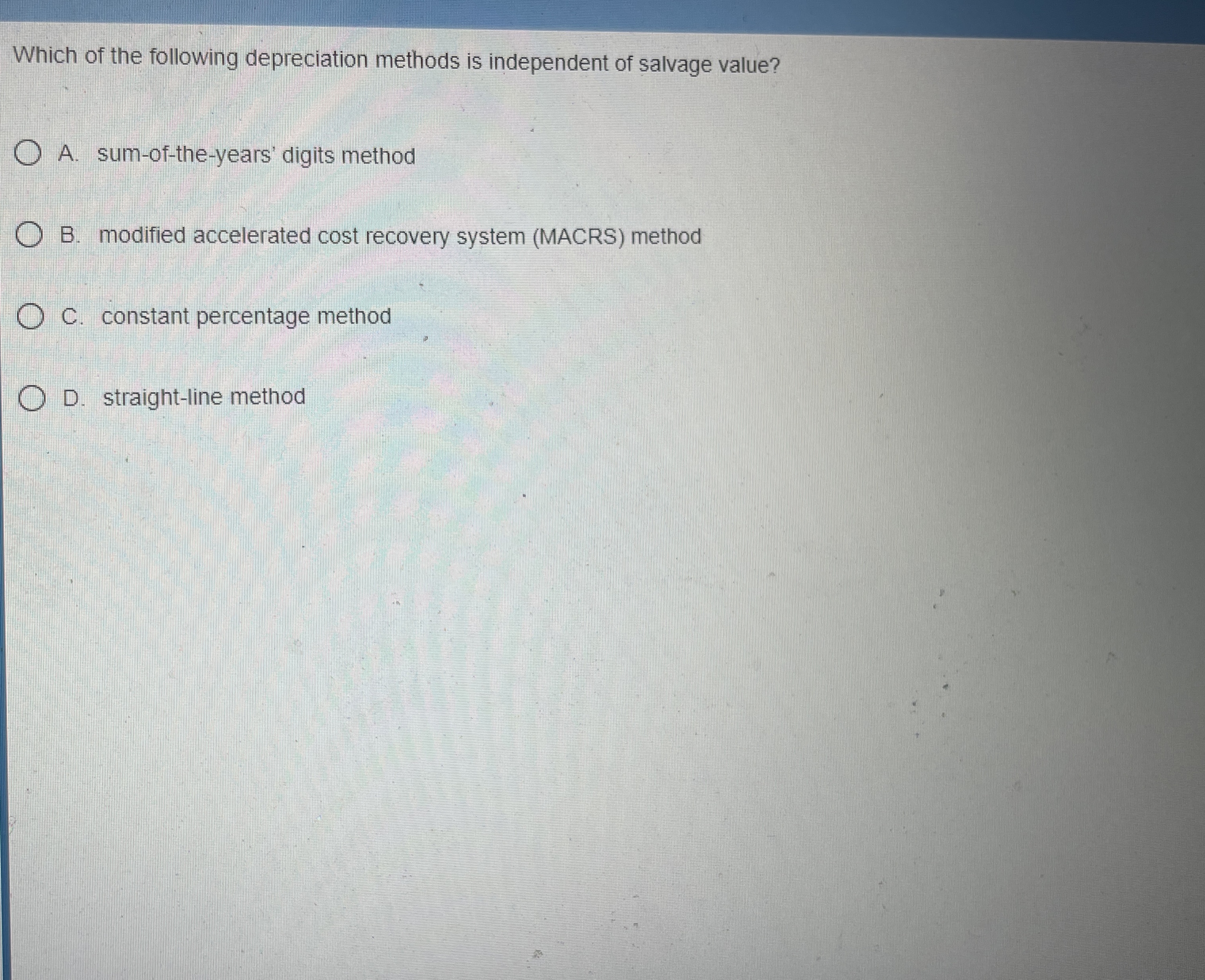 Which of the following depreciation methods is