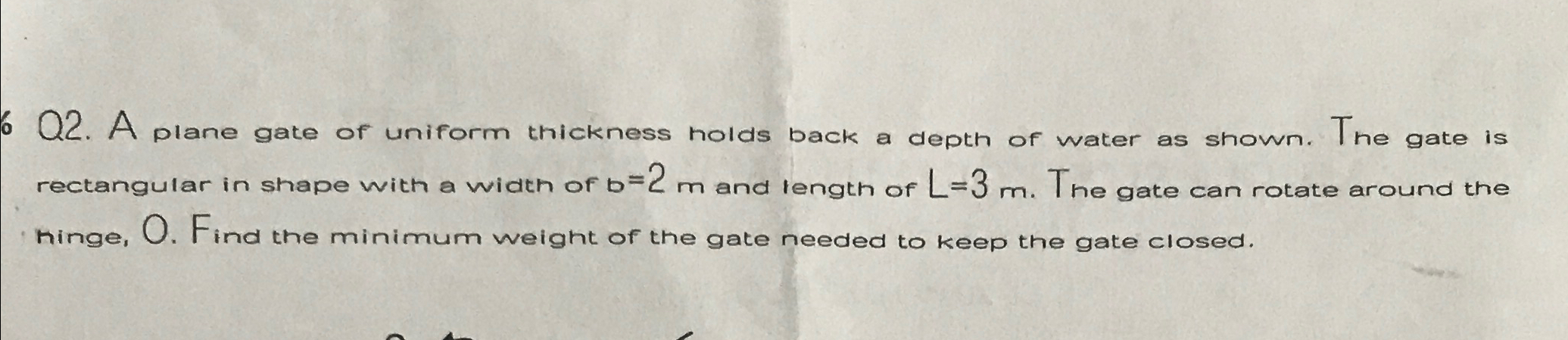 Q 2 . A plane gate of uniform thickness holds