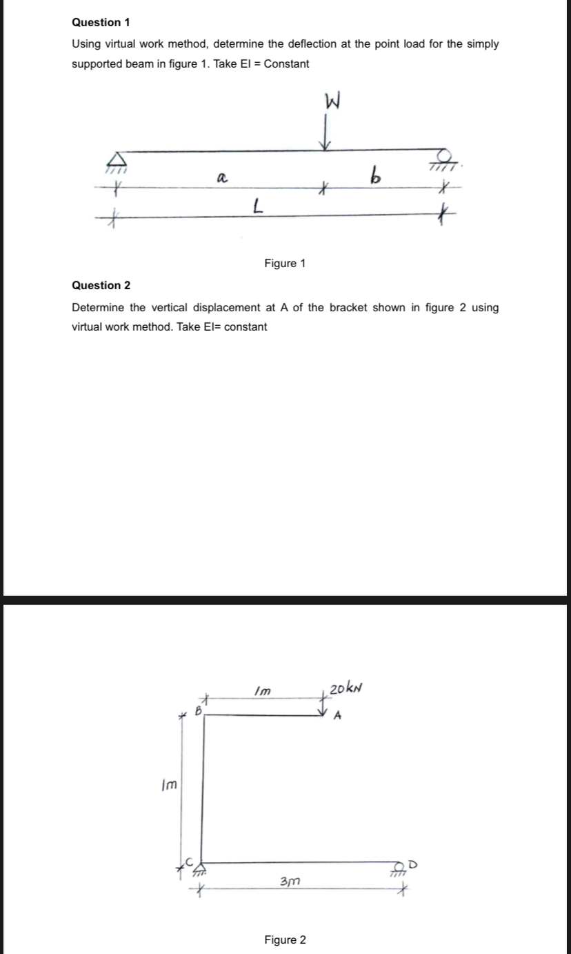 Question 1 Using virtual work method, determine