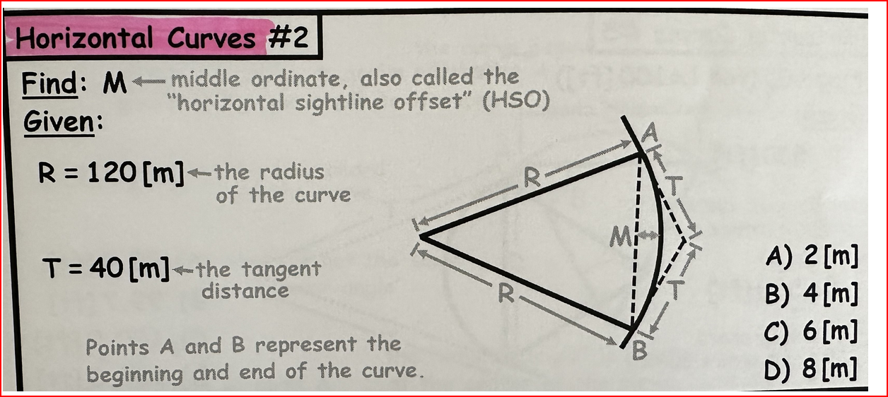 Horizontal Curves # 2 Find: M middle ordinate,