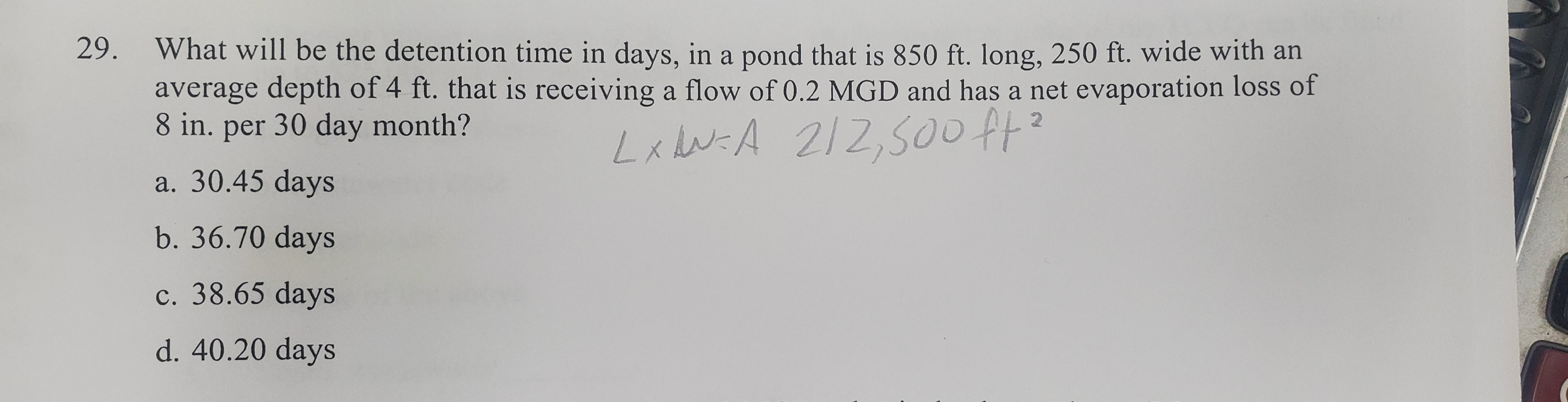 What will be the detention time in days, in a