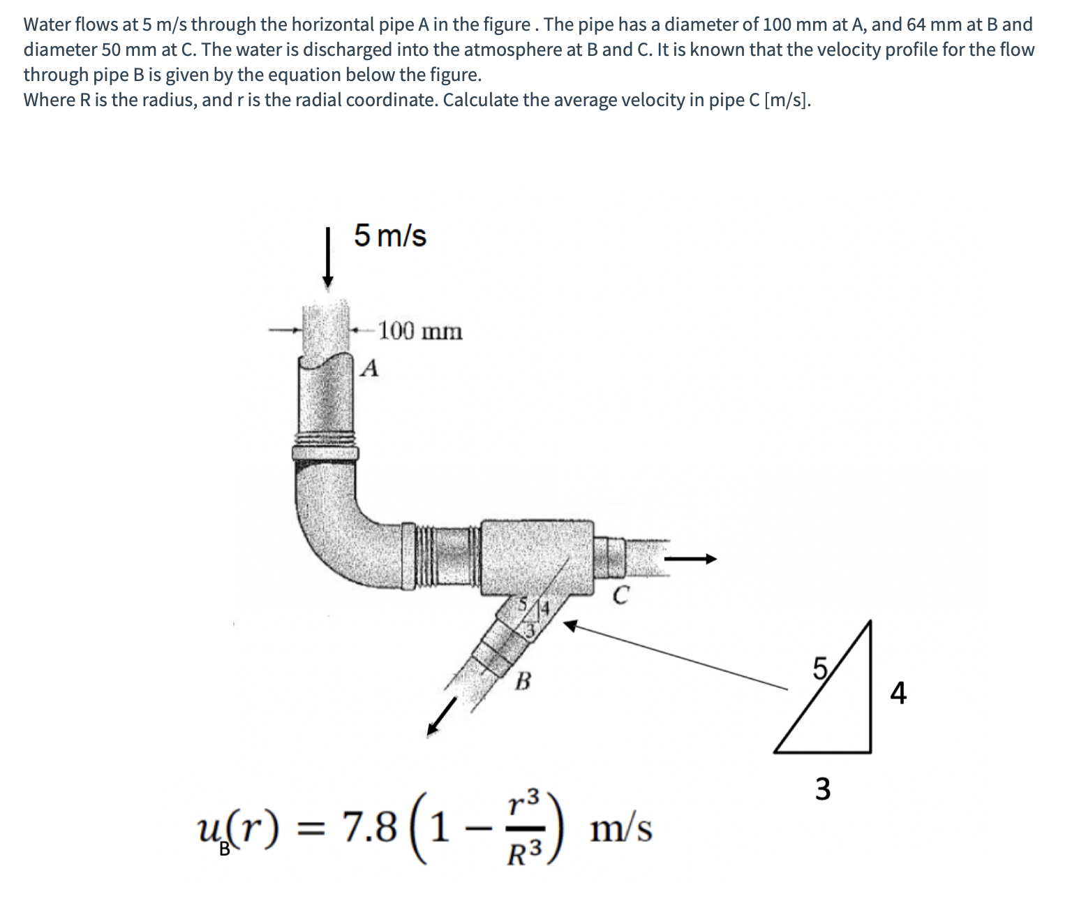 Water flows at 5 m s through the horizontal pipe