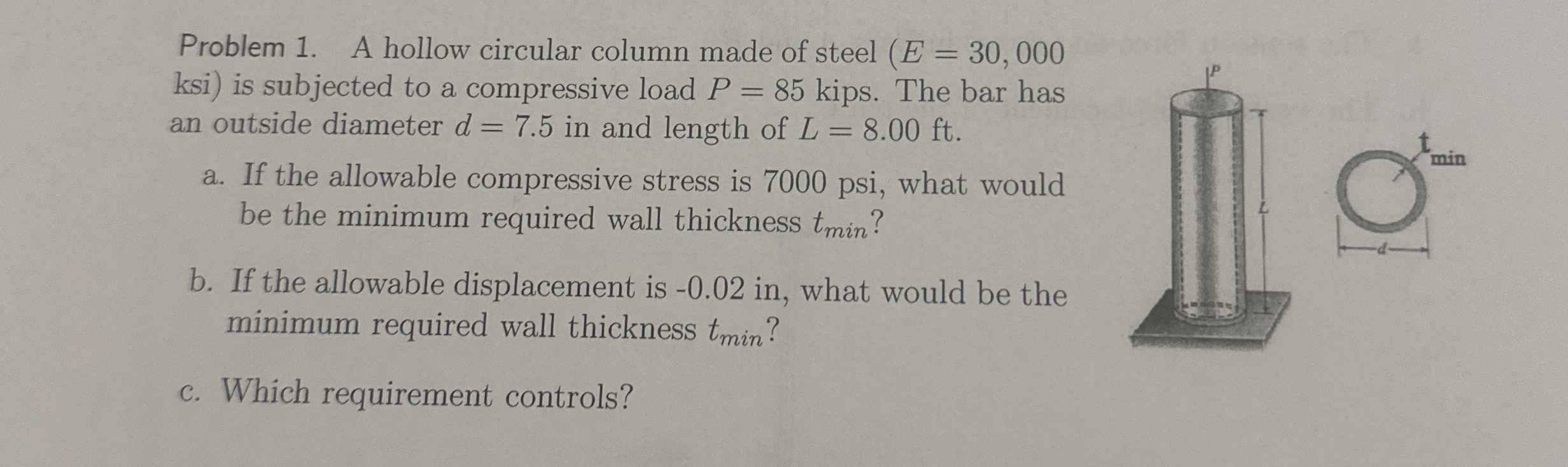 Problem 1 . A hollow circular column made of