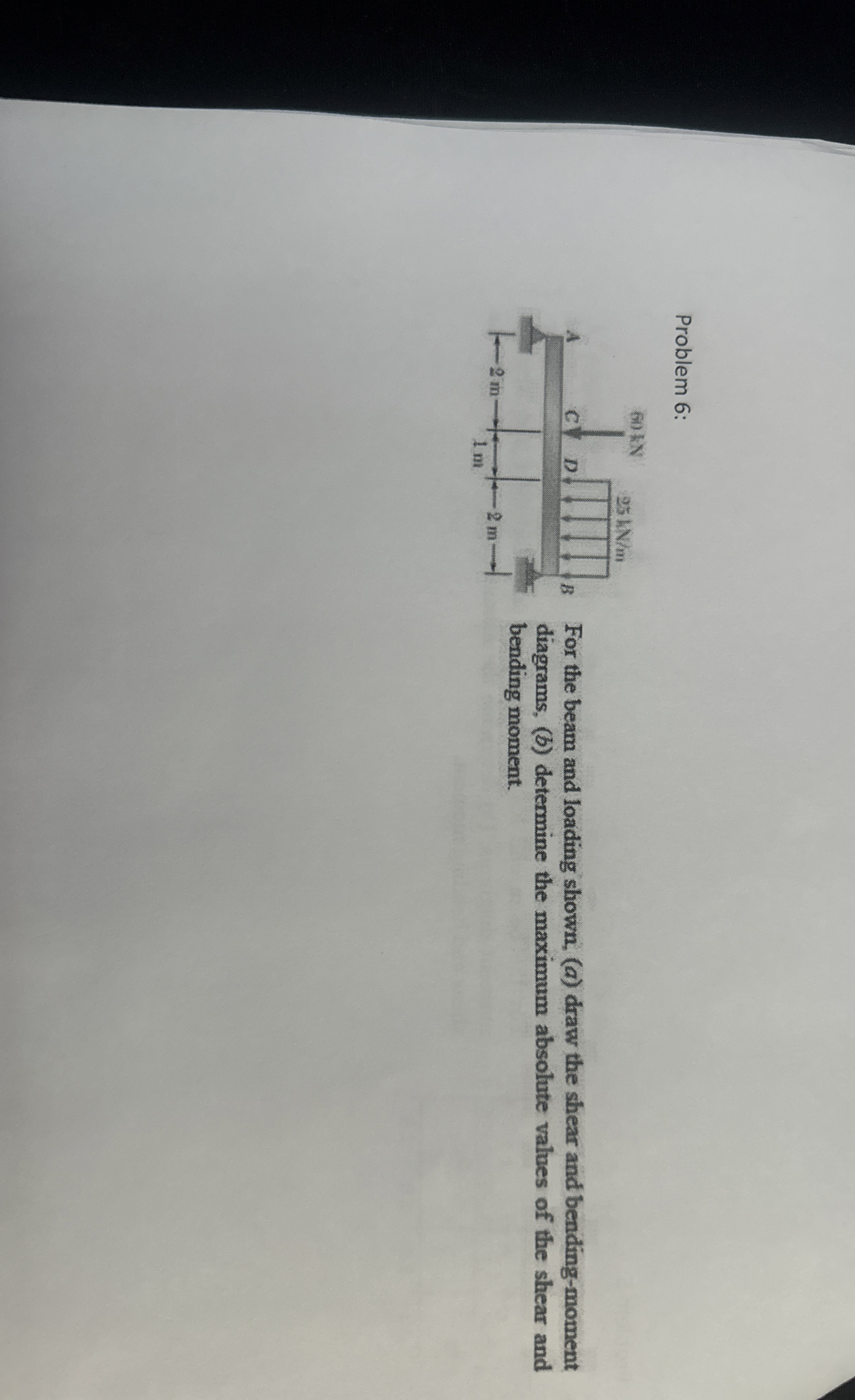 Problem 6 : For the beam and loading shown, ( a )