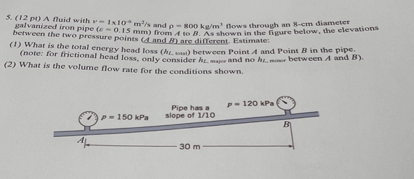 ( 1 2 p t ) A fluid with v = 1 1 0 - 6 m 2 s and