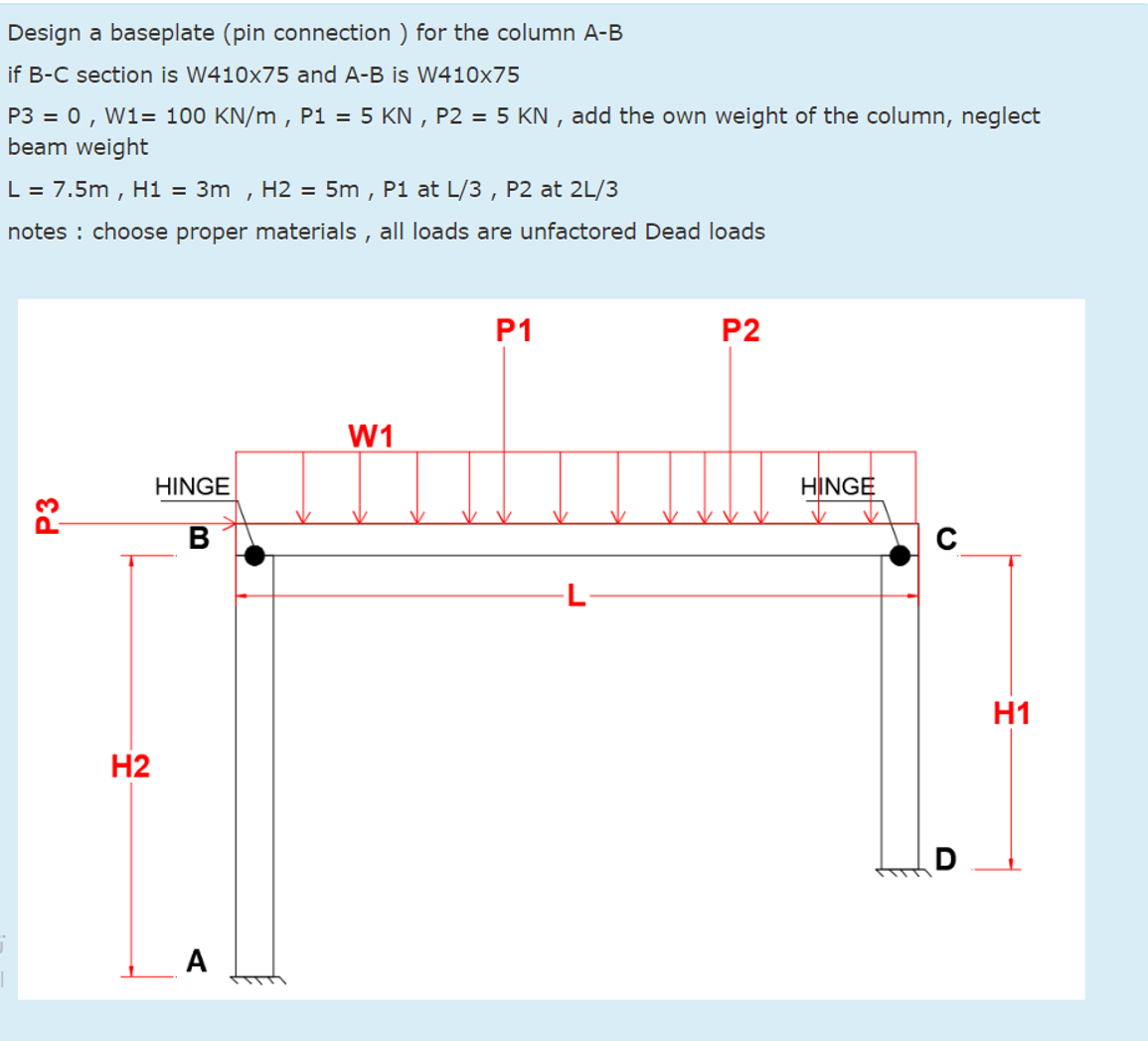 Design a baseplate ( pin connection ) for the