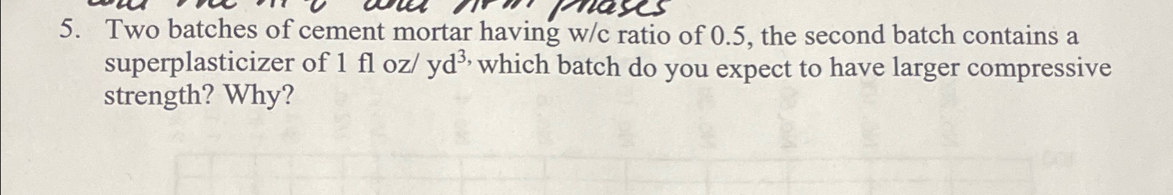 Two batches of cement mortar having w / c ratio