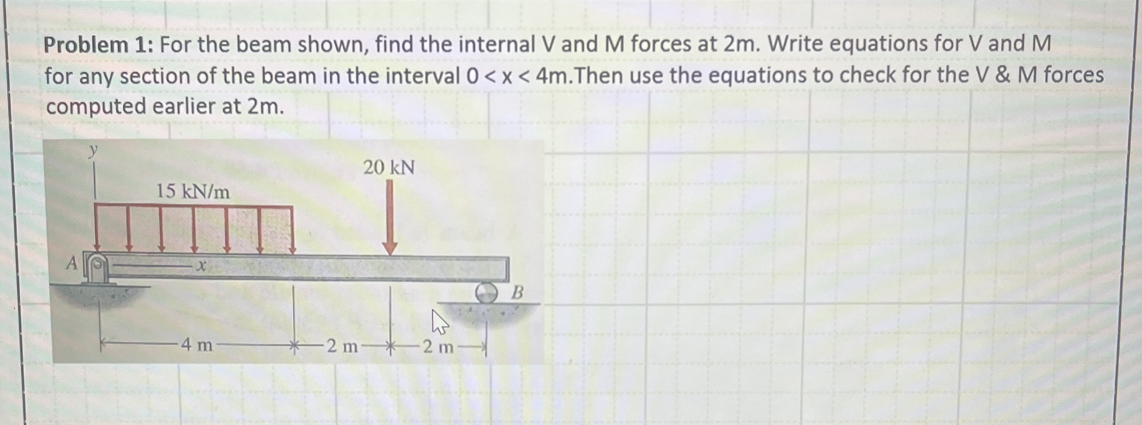 Problem 1 : For the beam shown, find the internal