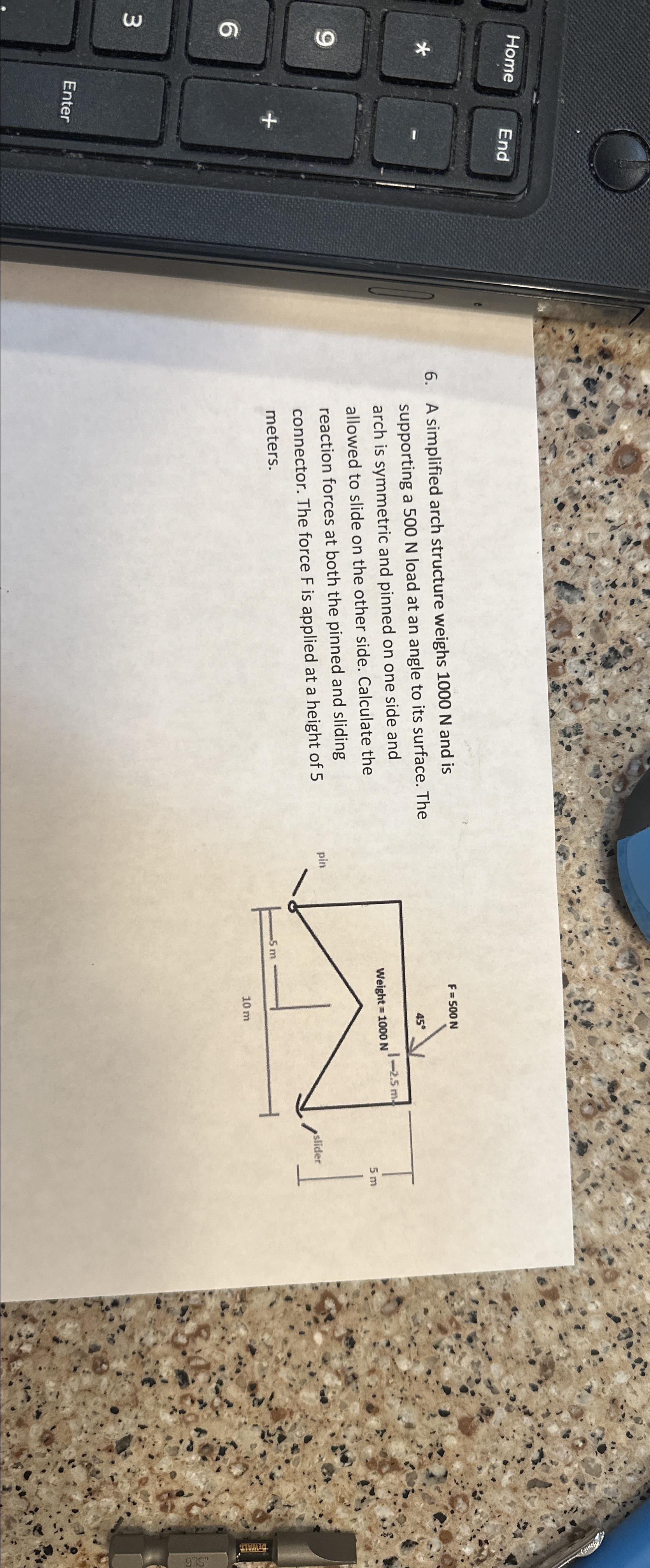 A simplified arch structure weighs 1 0 0 0 N and