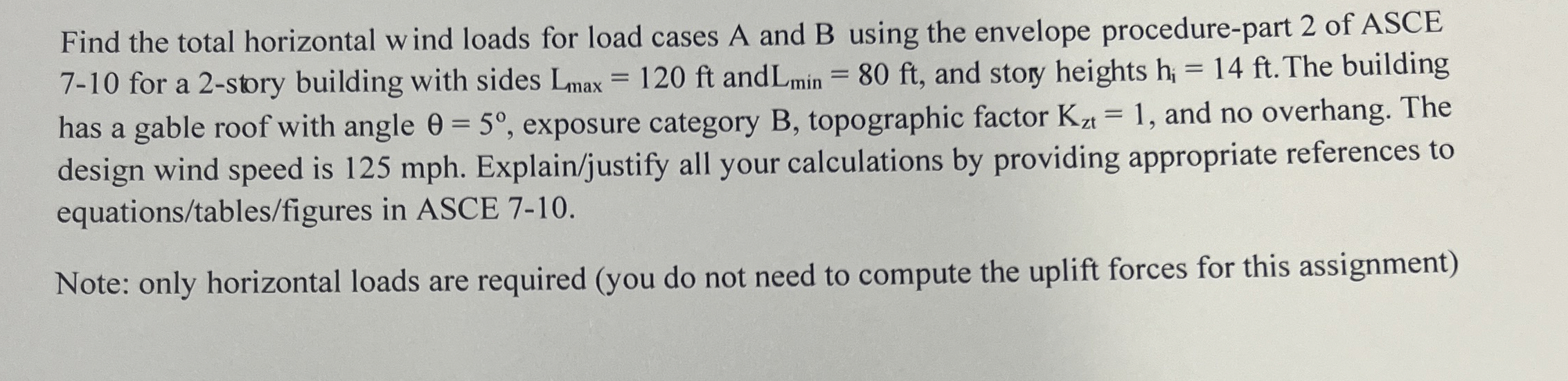 Find the total horizontal wind loads for load