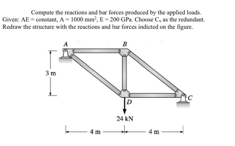 Compute the reactions and bar forces produced by