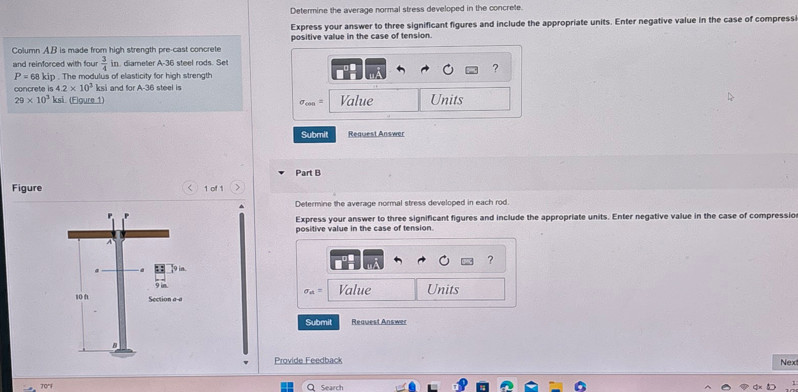 Determine the average normal stress developed in