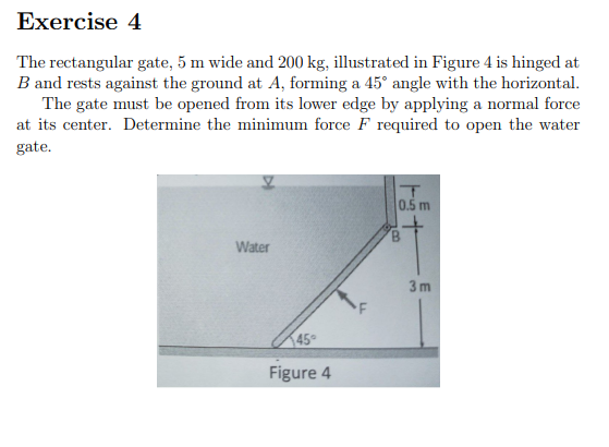 Exercise 4 The rectangular gate, 5 m wide and 2 0