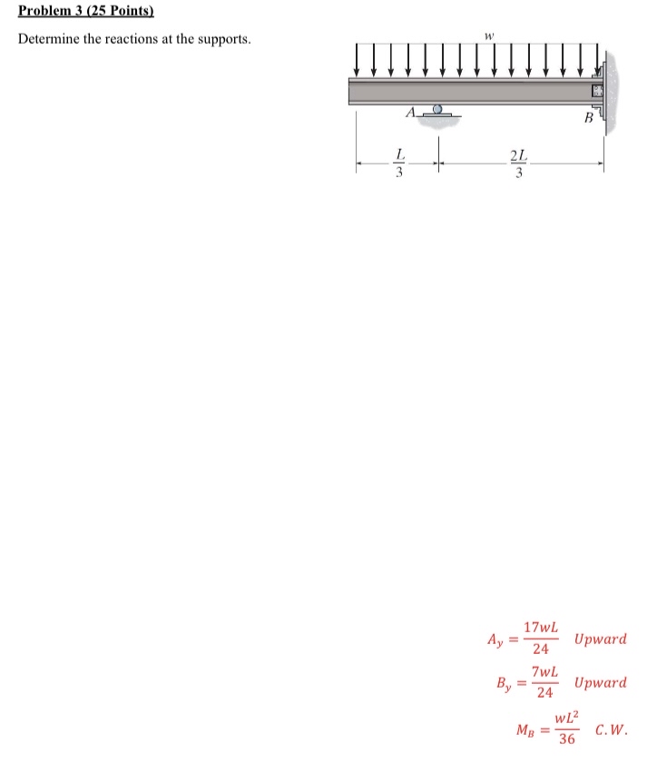Problem 3 ( 2 5 Points ) Determine the reactions