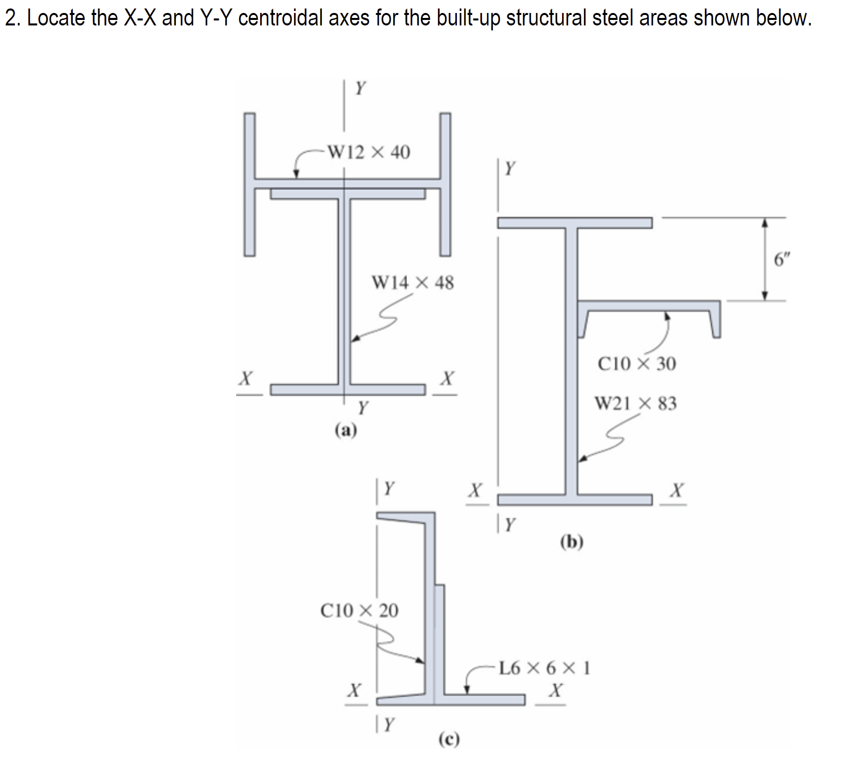 Locate the x - x and Y - Y centroidal axes for