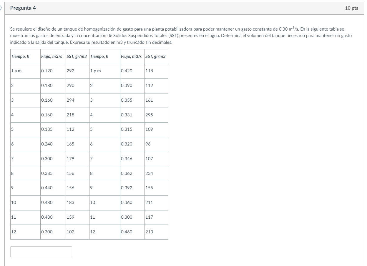 Pregunta 4 Se requiere el dise o de un tanque de