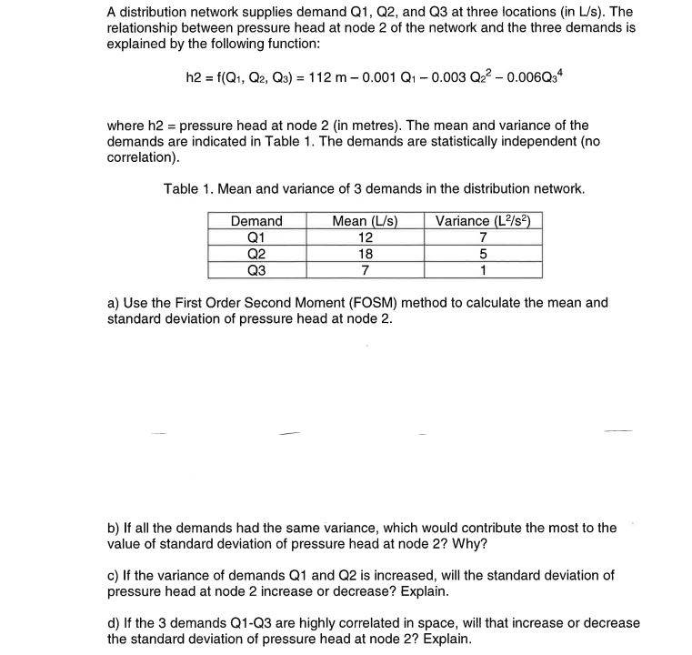 A distribution network supplies demand Q 1 , Q 2